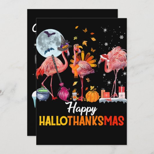 Flamingo|Flamingo Dankzegging Halloween Kerstmis Feestdagenkaart (Voorkant / Achterkant)