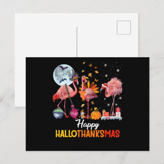 Flamingo|Flamingo Dankzegingsdag Halloween Kerstmi Uitnodiging Briefkaart (Voorkant / Achterkant)