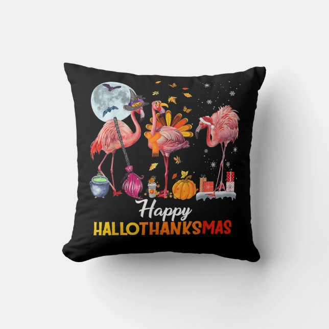 Flamingo | Flamingo Halloween en Merry Kerstmis Kussen (Voorkant)