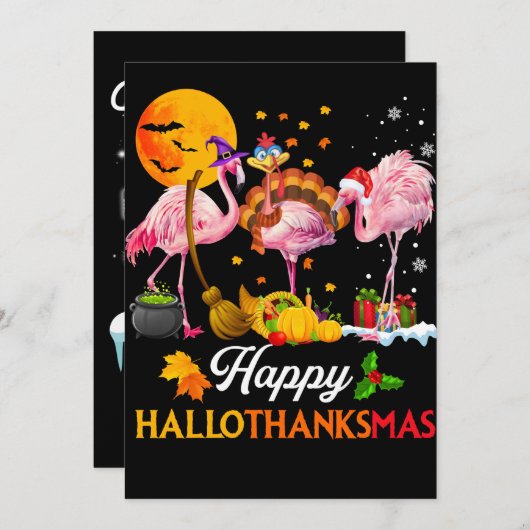 Flamingo | Flamingo Halloween en vrolijk kerstfees Feestdagenkaart (Voorkant / Achterkant)