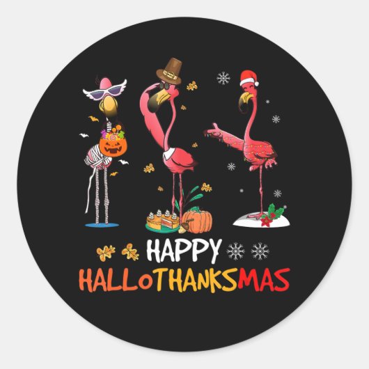 Flamingo | Flamingo Happy HalloDankzegging Ronde Sticker (Voorkant)