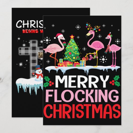 Flamingo | Flamingo Noel Petten dansen op sneeuw Feestdagenkaart (Voorkant / Achterkant)