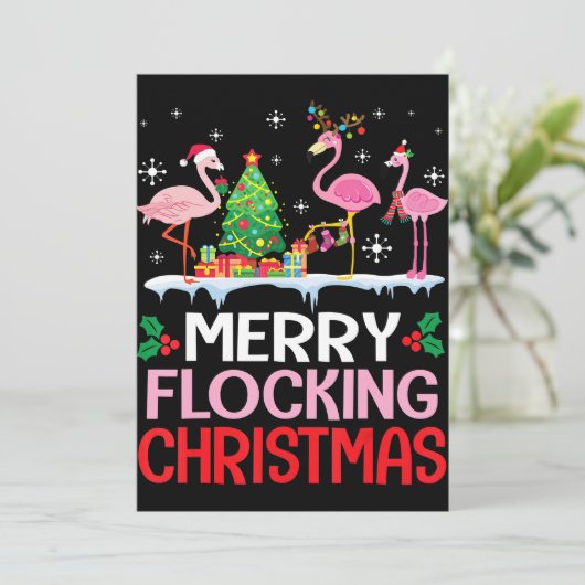 Flamingo | Flamingo Noel Petten dansen op sneeuw Feestdagenkaart (Staand voorkant)