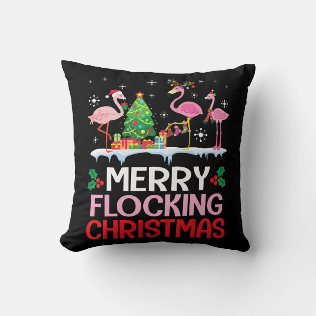 Flamingo | Flamingo Noel Petten dansen op sneeuw Kussen (Voorkant)