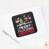 Flamingo | Flamingo Noel Petten dansen op sneeuw Vierkante Sticker (Envelop)