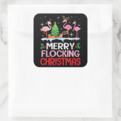 Flamingo | Flamingo Noel Petten dansen op sneeuw Vierkante Sticker (Tas)