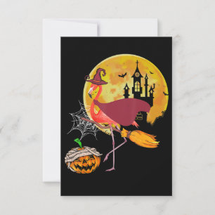 Flamingo Flamingo Riding Broom Pumpkin Halloween RSVP Kaartje