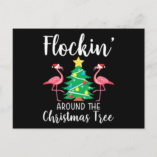 Flamingo | Flamingo rond de kerstboom Uitnodiging Briefkaart (Voorkant)