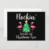 Flamingo | Flamingo rond Kerstboom Flamingo Uitnodiging Briefkaart (Voorkant / Achterkant)