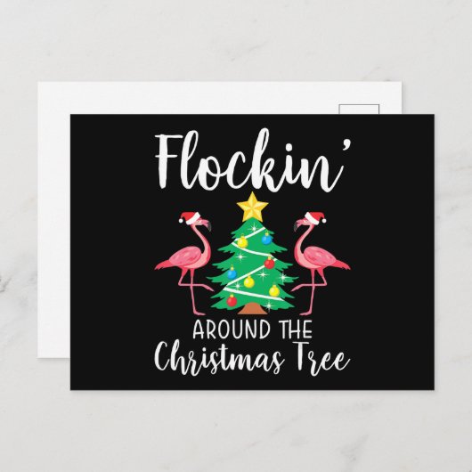 Flamingo | Flamingo rond Kerstboom Flamingo Uitnodiging Briefkaart (Voorkant / Achterkant)