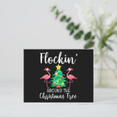 Flamingo | Flamingo rond Kerstboom Flamingo Uitnodiging Briefkaart (Staand voorkant)
