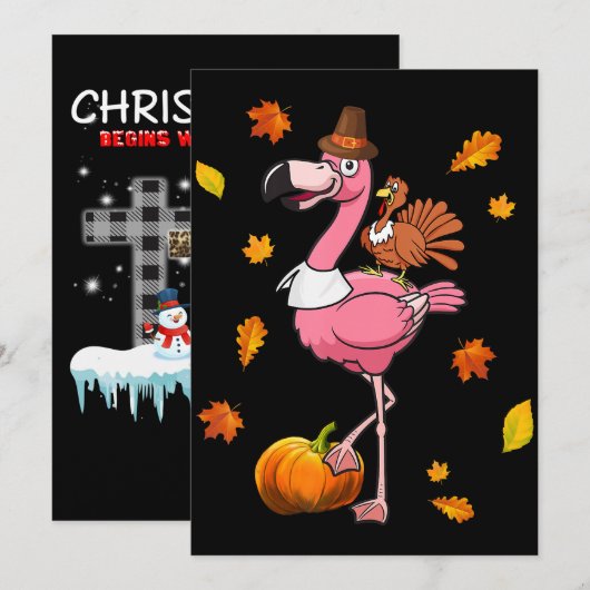 Flamingo | Flamingo Thanksgiving Halloween Feestdagenkaart (Voorkant / Achterkant)