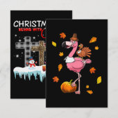 Flamingo | Flamingo Thanksgiving Halloween Kaart (Voorkant / Achterkant)
