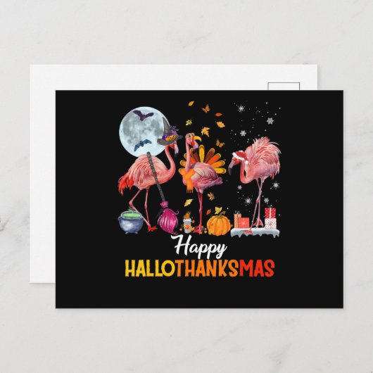 Flamingo|Flamingo Thanksgiving Halloween Kerstmis Aankondigingskaart (Voorkant / Achterkant)