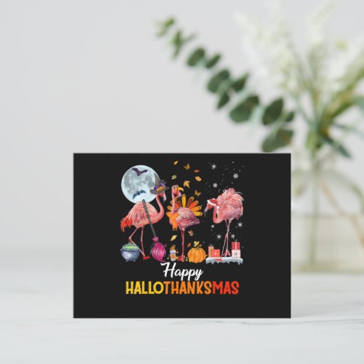 Flamingo|Flamingo Thanksgiving Halloween Kerstmis Aankondigingskaart (Staand voorkant)
