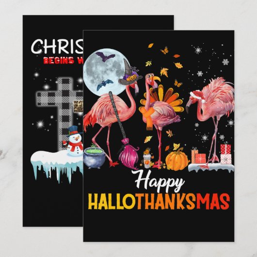 Flamingo|Flamingo Thanksgiving Halloween Kerstmis Feestdagenkaart (Voorkant / Achterkant)