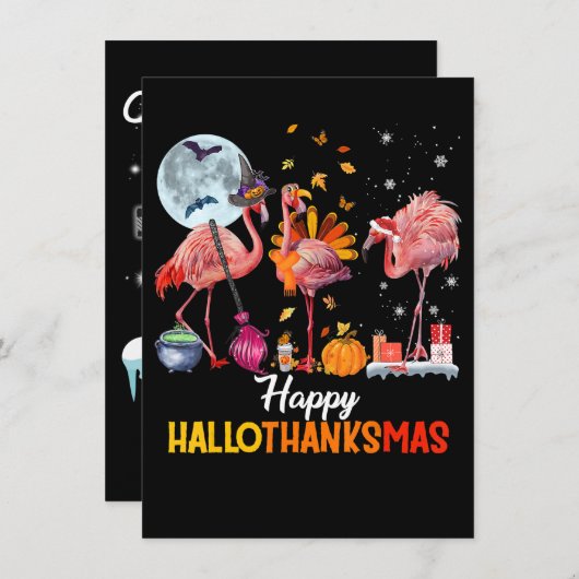 Flamingo|Flamingo Thanksgiving Halloween Kerstmis Kaart (Voorkant / Achterkant)