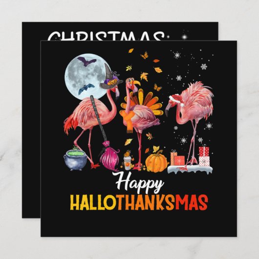 Flamingo|Flamingo Thanksgiving Halloween Kerstmis Kaart (Voorkant / Achterkant)