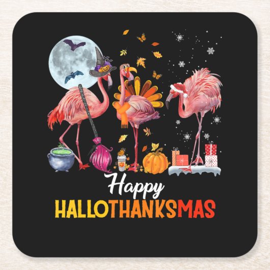Flamingo|Flamingo Thanksgiving Halloween Kerstmis Kartonnen Onderzetters (Voorkant)