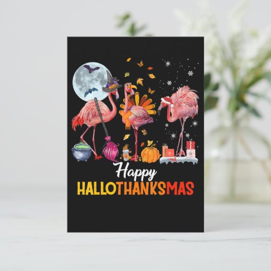 Flamingo|Flamingo Thanksgiving Halloween Kerstmis RSVP Kaartje (Staand voorkant)