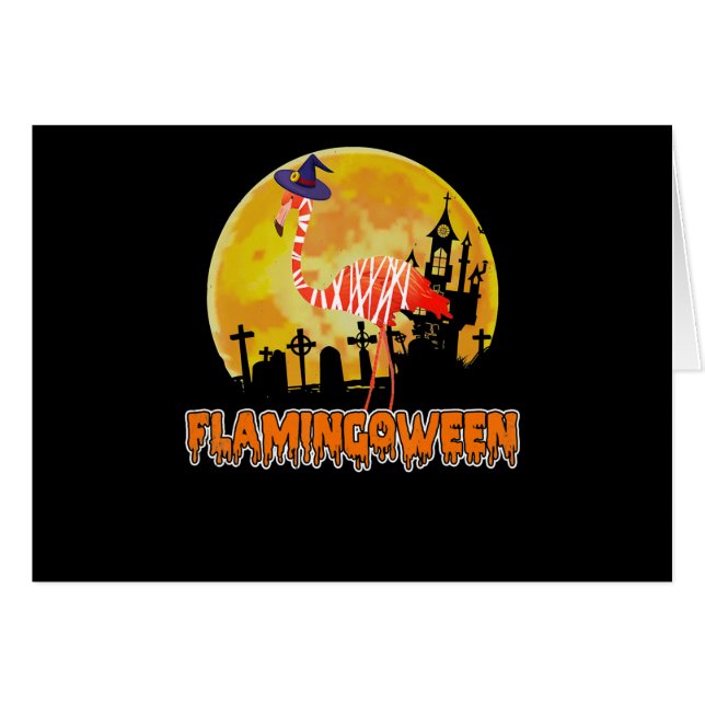 Flamingo Flamingoween Funny Witch Halloween (Voorkant Horizontaal)