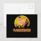 Flamingo Flamingoween Funny Witch Halloween Aankondigingskaart (Voorkant / Achterkant)