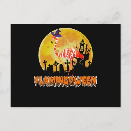 Flamingo Flamingoween Funny Witch Halloween Aankondigingskaart (Voorkant)