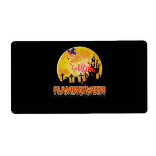 Flamingo Flamingoween Funny Witch Halloween Etiket