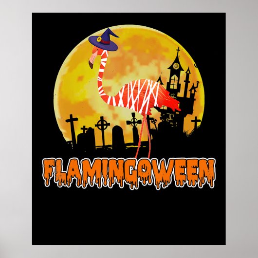 Flamingo Flamingoween Funny Witch Halloween Poster (Voorkant)