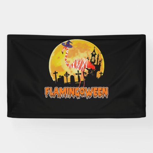 Flamingo Flamingoween Funny Witch Halloween Spandoek (Horizontaal)