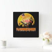 Flamingo Flamingoween Funny Witch Halloween Vierkante Klok (Huis)