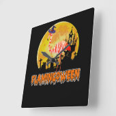 Flamingo Flamingoween Funny Witch Halloween Vierkante Klok (Hoek)