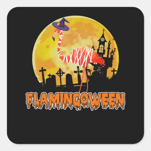 Flamingo Flamingoween Funny Witch Halloween Vierkante Sticker (Voorkant)