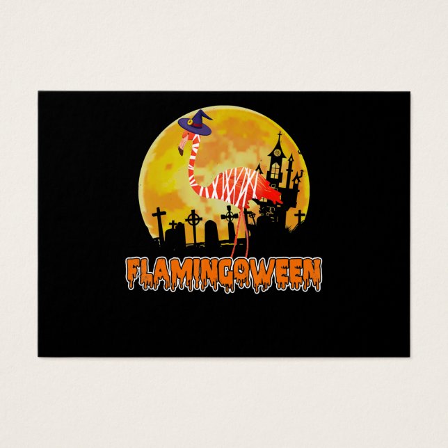 Flamingo Flamingoween Funny Witch Halloween Visitekaartje (Voorkant)