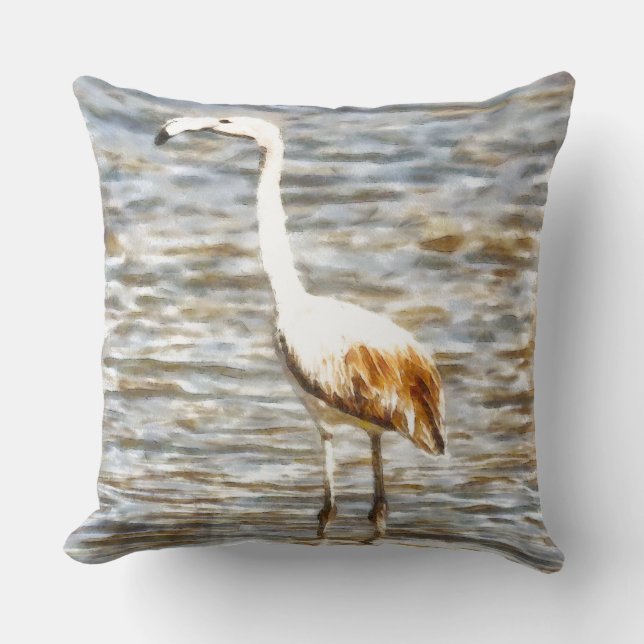  Flamingo Fledgling Waterverf Kussen (Voorkant)