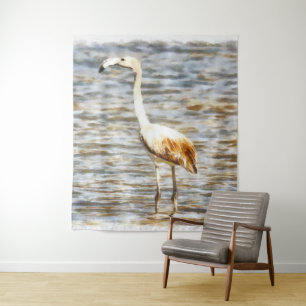 Flamingo Fledgling Waterverf Wandkleed
