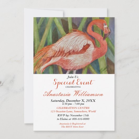FLAMINGO FLING PARTY EVENT UITNODIGEN KAART (Voorkant)