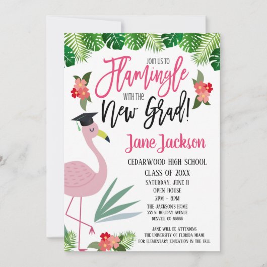 Flamingo Flirt met de Geslaagd Feestje Kaart (Voorkant)