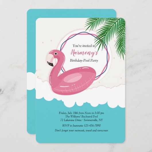 Flamingo Float Uitnodiging (Voorkant / Achterkant)