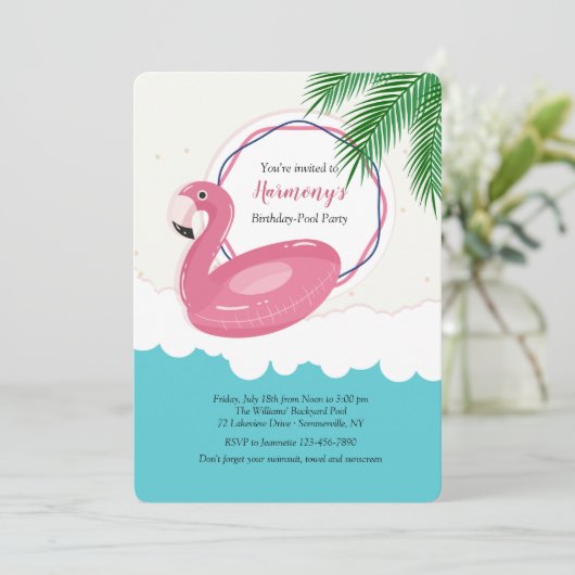 Flamingo Float Uitnodiging (Staand voorkant)