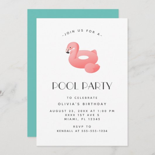 Flamingo Float Zwembad Party Verjaardag Kaart (Voorkant / Achterkant)
