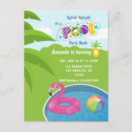Flamingo Floatie Pool Birthday Party Briefkaart