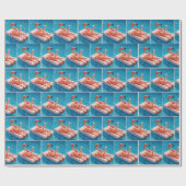 Flamingo Floating With a Cocktail In a Pool Cadeaupapier (Vlak)