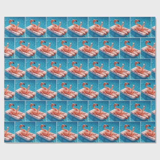 Flamingo Floating With a Cocktail In a Pool Cadeaupapier (Vlak)