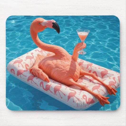 Flamingo Floating With a Cocktail In a Pool Muismat (Voorkant)