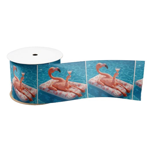 Flamingo Floating With a Cocktail In a Pool Satijnen Lint (Spoel)