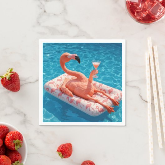 Flamingo Floating With a Cocktail In a Pool Servet (Insitu)