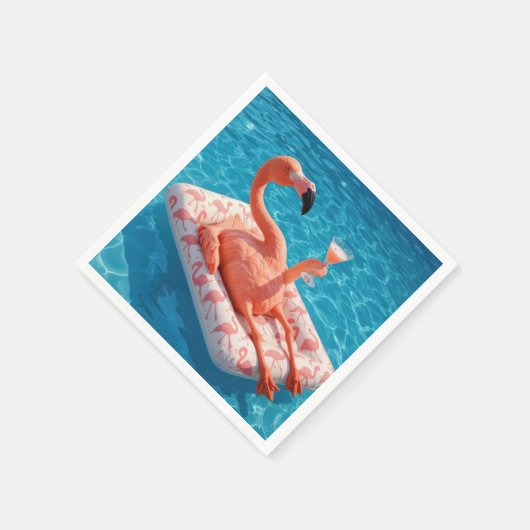 Flamingo Floating With a Cocktail In a Pool Servet (Hoek)