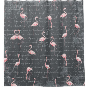 Flamingo Flock: donkergrijs . Douchegordijn