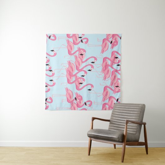 Flamingo Flock: tropische  print Wandkleed (In Situ (horizontaal))